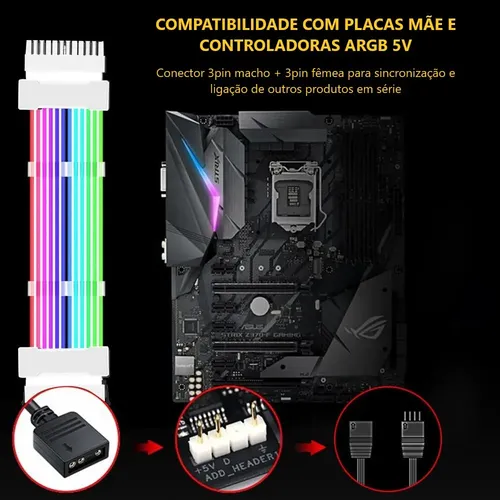Extensor de fuente Argb con funda blanca, 5 V, 3 pines, Atx, 24 pines ...