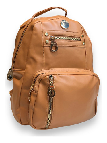 Mochila Skora Roma Cartera Urbana Bolso Simil Cuero Mujer Color Camel