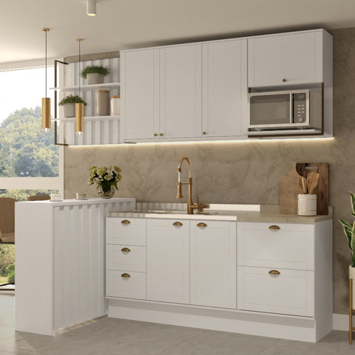 Cozinha completa Milla Pro 100% mdf branco Carraro