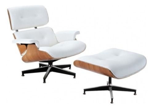 Casa Gutti Charles Eames Poltrona reclinável Rayma Poltronas  de 1 lugar cor Branco de couro e pés de alumínio