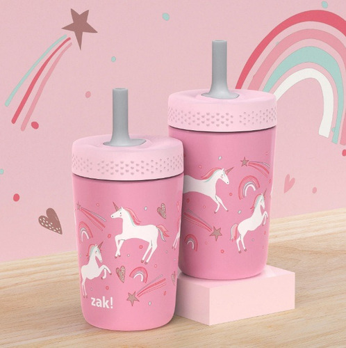 Vaso Termico Para Niños Metalico Bluey / Unicornios 354 Ml Rosa Unicornios