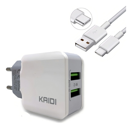 Carregador De Parede 2.4a 2 Usb Turbo Kd 301 C Kaidi Cor Branco