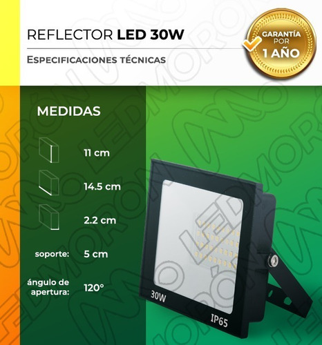 Imagen 3 de 8 de Reflector Led 30w Hi Power Flat Exterior. Garantia