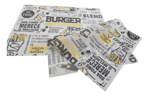 Papel Manteiga Acoplado 100 Folhas Embalar Hamburguer Lanche