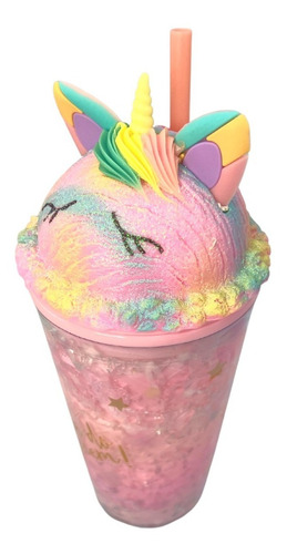Imagen 2 de 10 de Vaso Con Bombilla Diseño De Unicornio 430 Ml