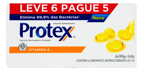 Sabão em barra Protex Antibacteriano Vitamina E de 90 g pacote x 6