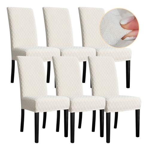 6 Funda Elásticas Sillas Comedor Diamante Impermeable Color Beige Diseño De La Tela Liso