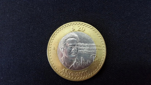México Moneda 20 Pesos Conm. Octavio Paz México Año 2001.