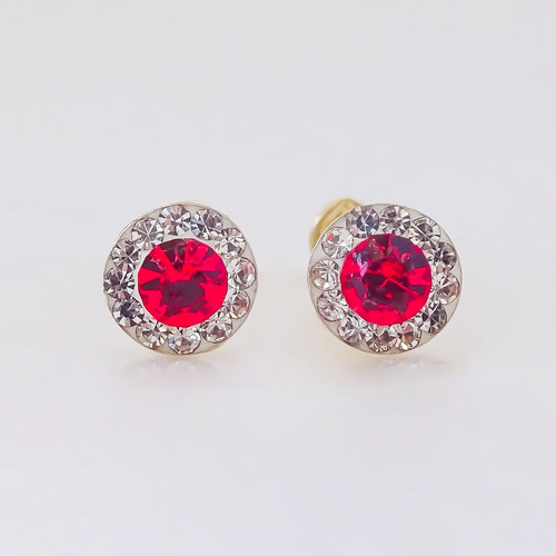 Amor Eterno - Broqueles Círculo Rojo Mini / Aretes Oro 10k