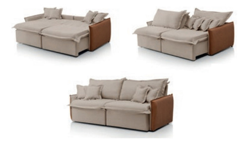 Sofa Cama Retrátil E Reclinável 2 Mts Duplo Molejo Bege Liso/linho