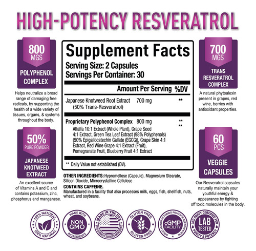 Suplemento De Resveratrol Puramente Ideal De 1500 Mg Com Ant