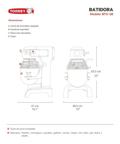 Batidora de pedestal industrial Torrey BTO-10 gris 60 Hz 127 V