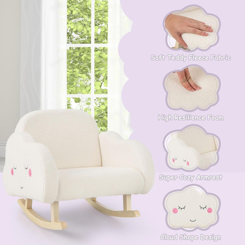 Sillón Para Niños, Marco De Madera Maciza, Tela De Felpa Blanco Afelpado