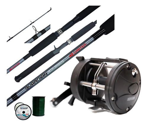 Combo Pesca Reel Rotativo + Caña + Nylon Pati Dorado Surubi