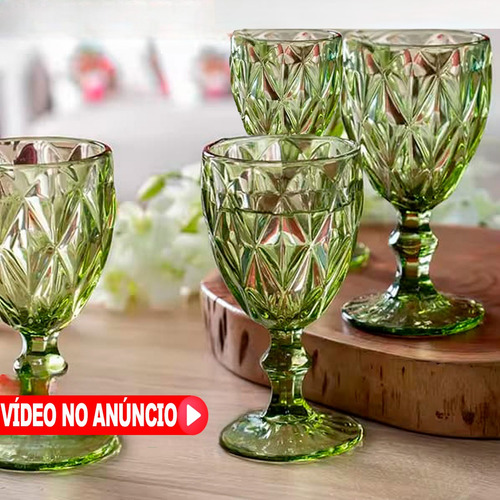 Jogo Taça Verde Vidro Diamond Água Suco 320 Ml - 02 Unidades Verde-brilhante