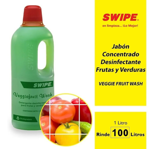 Jabón Desinfectante Concentrado Verduras Veggie Swipe 1 Lt 