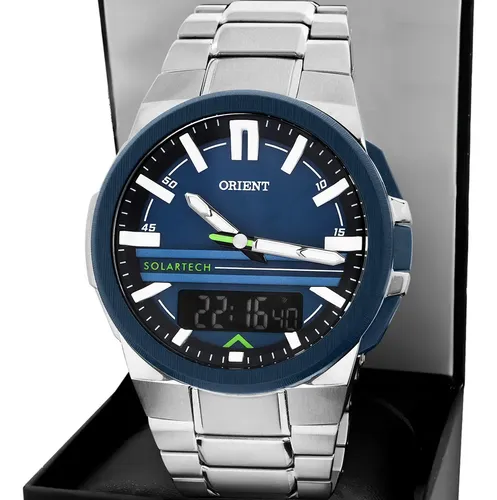 Relógio Orient Masculino Solartech Mtssa007 D1sx Cor da correia Prateado Cor do bisel Azul Cor do fundo Azul