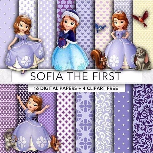 Kit Imprimible  Sofia The First  4  Clipart - 16 Fondos.