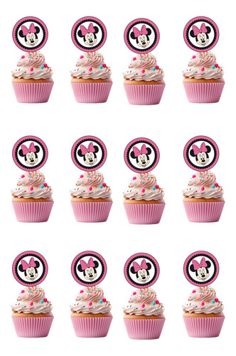 Pack 12 Toppers Para Cup Cake Minnie Mouse