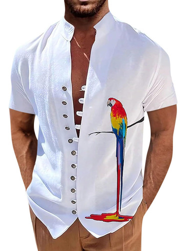 Camisa Hawaiana Para Hombre Casual Manga Corta Cuello Alto S