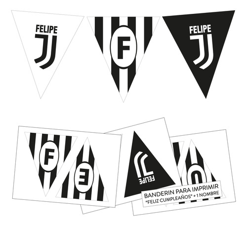 Banderín Imprimible Juventus Feliz Cumple + Nombre 