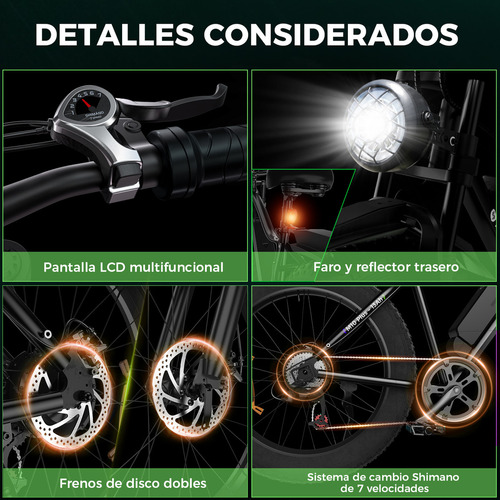 Bicicleta Eléctrica 45 Km/hh 1200w De Potencia Máxima Motor De 48 V 13 Ah Autonomía De Cambio De 7 Velocidades Neumáticos Anchos De 26 X 4.0 Pulgadas