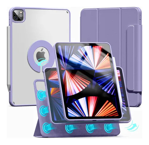 Mr. Gadgets Funda Case Transparente Smart Folio 2 En 1 Magnetico, Antifouling, Compatible Con iPad Pro M4 11 Pulgadas, Porta Lapices, Soporte Plegable, Color Lila