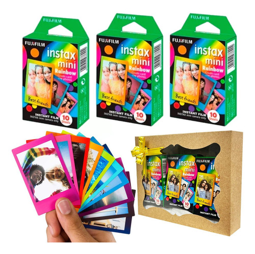 Kit Presente 3 Filmes Instax Mini Rainbow Para Camera Instax