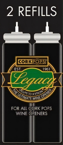 Cartucho Cork Pops 2 Refill Abridor De Garrafas De Vinho Cor Preto