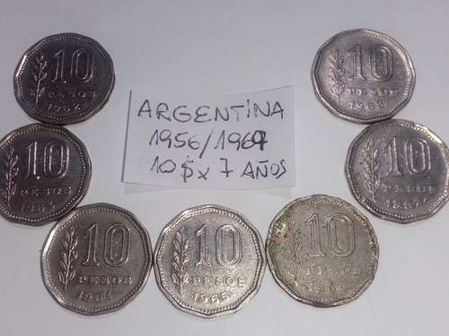 Monedas 10 Pesos Argentina 1956/69 Serie X 7 (Usado)