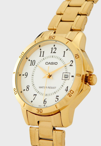 Reloj Casio Dama Ltp-v004g-9b Calendario Dorado Original