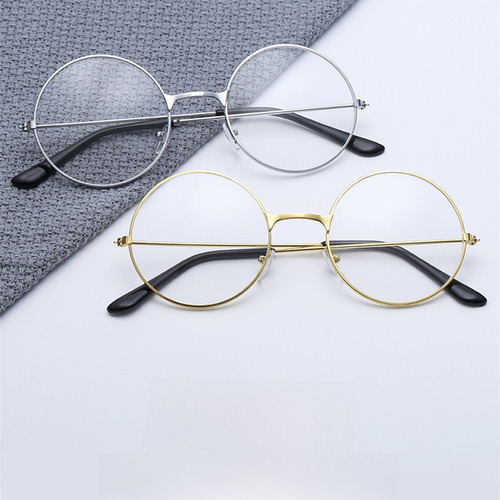 Gafas Retro Redondas Con Lente Negra Transparente