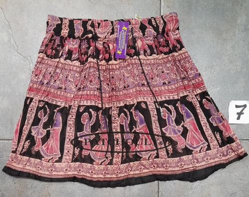 Imagen 8 de 10 de Pollera Mini Bagru Algodon India Estampado Talle Único Color
