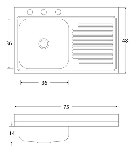 Fregadero Cocina Sobreponer 1 Tina 75x48x14 Eb Mcm402 Der