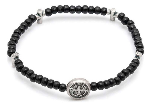 Pulseira Mini Terço Medalha De São Bento Preta Comprimento 6 Cm Diâmetro 6 Cm
