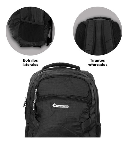 Backpack Portalaptop Techzone Modelo Clásico 14 Pulgadas Color Negro