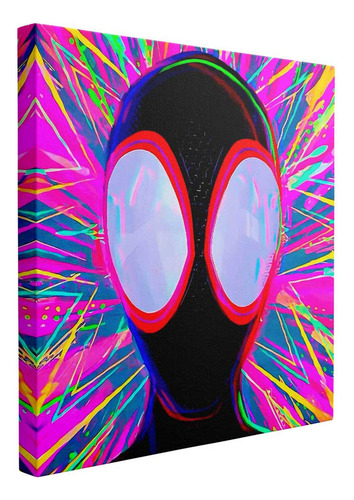 Cuadro Spiderman Con Máscara Futurista En Neón 55x55
