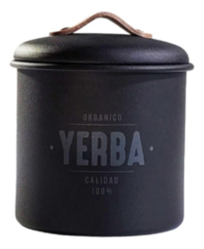 Tarro Frasco Yerba Negro Mediano Tapa Madera Cocina Trendy