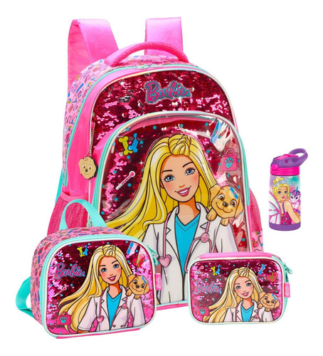 Kit Escolar Barbie Luxo Mochila Costas Lancheira Estojo Rs2