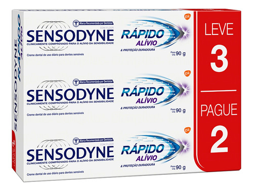 Pasta de dentes Sensodyne Rápido Alívio & Proteção Duradoura  em creme  sem glúten pacote x 3 270 g