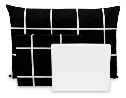 Lençol Solteirão 3pç Ponto Palito Percal Flex Estampado 400f Cor Grid Preto-branco Desenho Do Tecido Xadrez