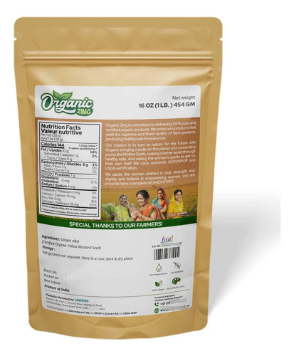 Semillas De Mostaza Amarilla Orgánicas 454 G Paquete De 2