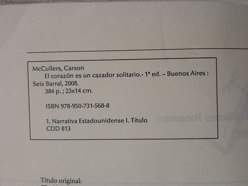 Corazon Es Un Cazador Solitario Carson Mccullers Seix Barral
