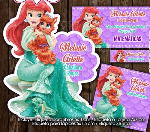 Kit Imprimible Etiquetas Escolares Princesa Ariel Y Mascota