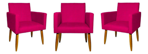 Kit 3 Poltronas Cadeiras Para Escritório Pé Palito Castanho Cor Pink Desenho do tecido Suede