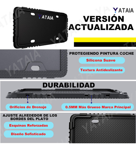 Yataia Marco De Matrícula Silicona Coche Universal Negro 1 Par Con Esquina Anticolisión, Juego Silicona Para Matrícula De Coche, Para Portatarcos Delanteros Y Traseros A Prueba Óxido, Prueba Sonajero