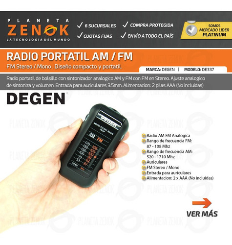 Radio Portatil De Bolsillo Am Fm Degen De337 Con Auriculares