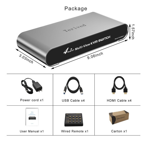Switch Kvm Multi-view De 4 Computadoras Y 2 Monitores Hdmi