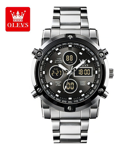 Relógio Eletrônico Impermeável Olevs 1106 Chronograph Cor Do Fundo Silver Black