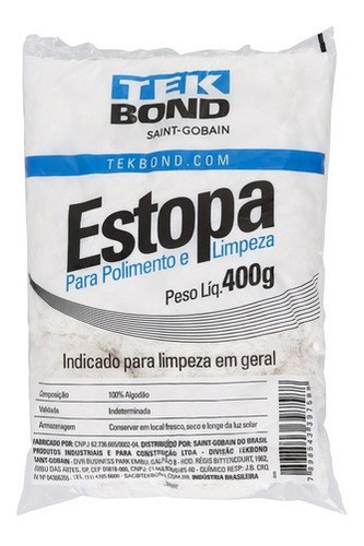 Estopa Branca Para Uso Geral Polimento Limpeza 400g Tekbond Cor Branco